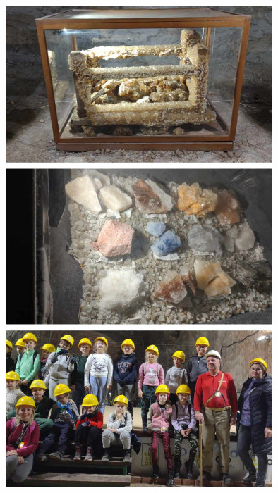 zdjęcie grupowe uczniów klasy 3b oraz eksponaty wykonane z soli