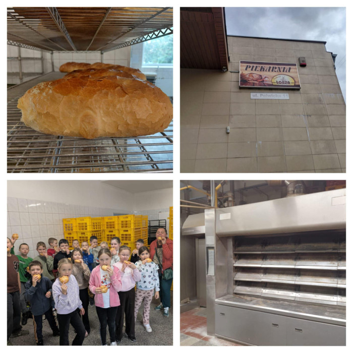 świeżo upieczony chleb, uczniowie jedzą świeże bułeczki